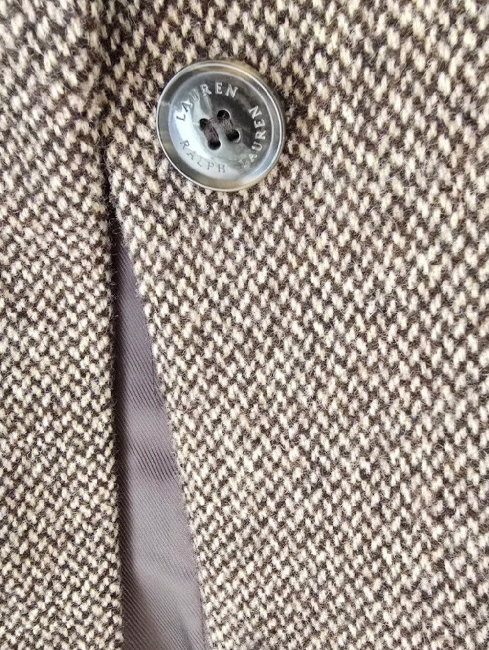 Ralph Lauren Coat Professional Work Tweed Wool Blend Jacket Broken Twill Brown 8 - Picture 8 of 9